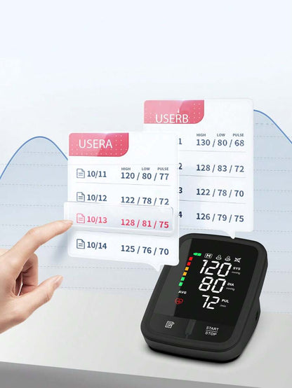 جهاز قياس ضغط الدم عن طريق الذراع قابل لإعادة الشحن - شاشة LED رقمية، سوار للبالغين 22-32 سم