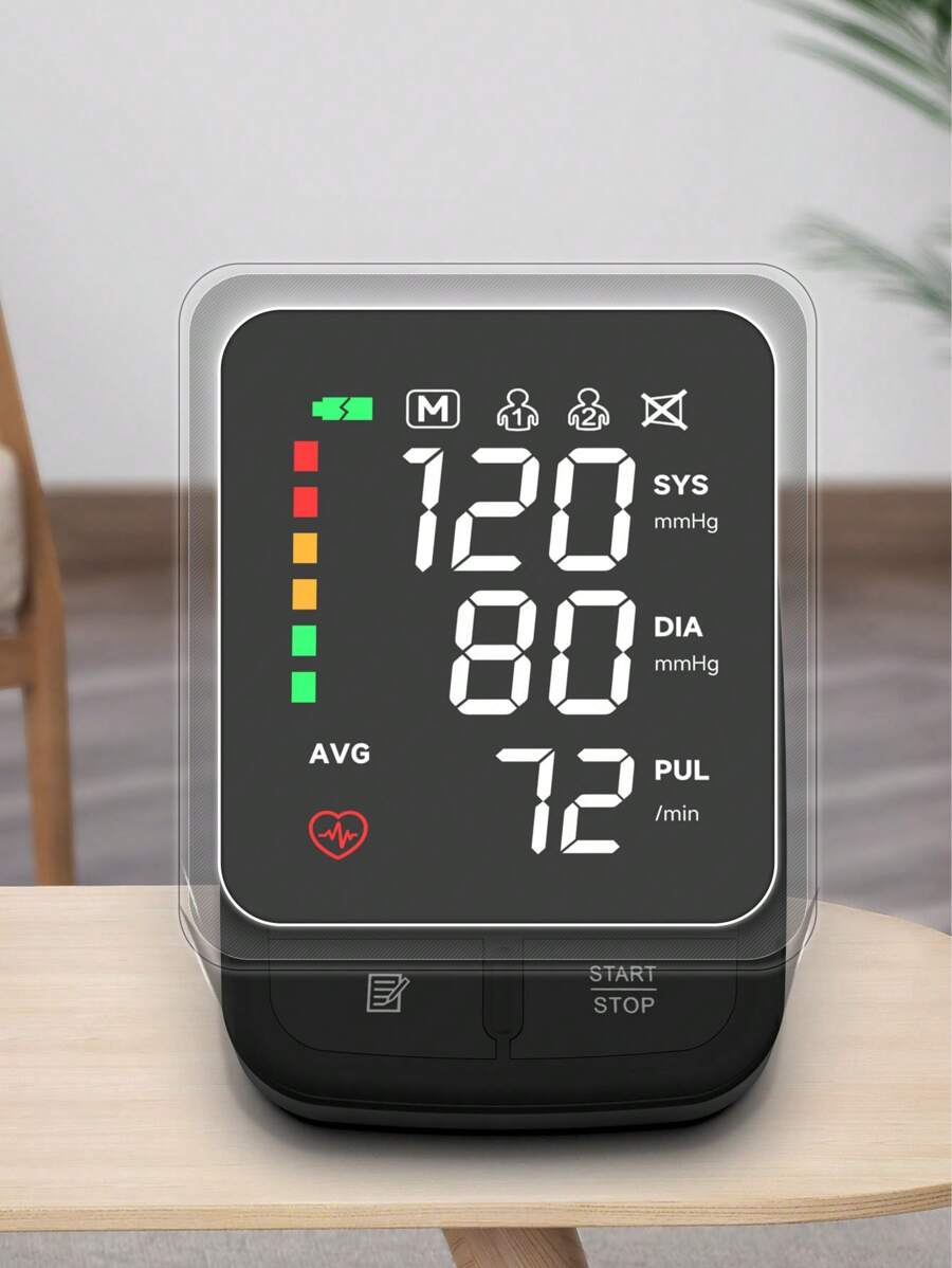 جهاز قياس ضغط الدم عن طريق الذراع قابل لإعادة الشحن - شاشة LED رقمية، سوار للبالغين 22-32 سم