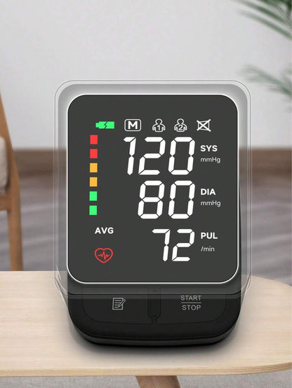 جهاز قياس ضغط الدم عن طريق الذراع قابل لإعادة الشحن - شاشة LED رقمية، سوار للبالغين 22-32 سم